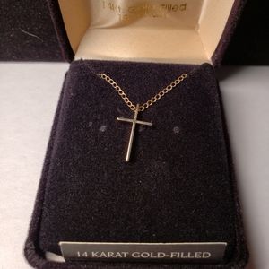 14 Karat Gold-Filled Cross Necklace, Bob Siemon, 18" chain, brand new